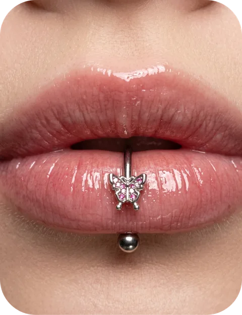 Vertical labret lip piercing preview